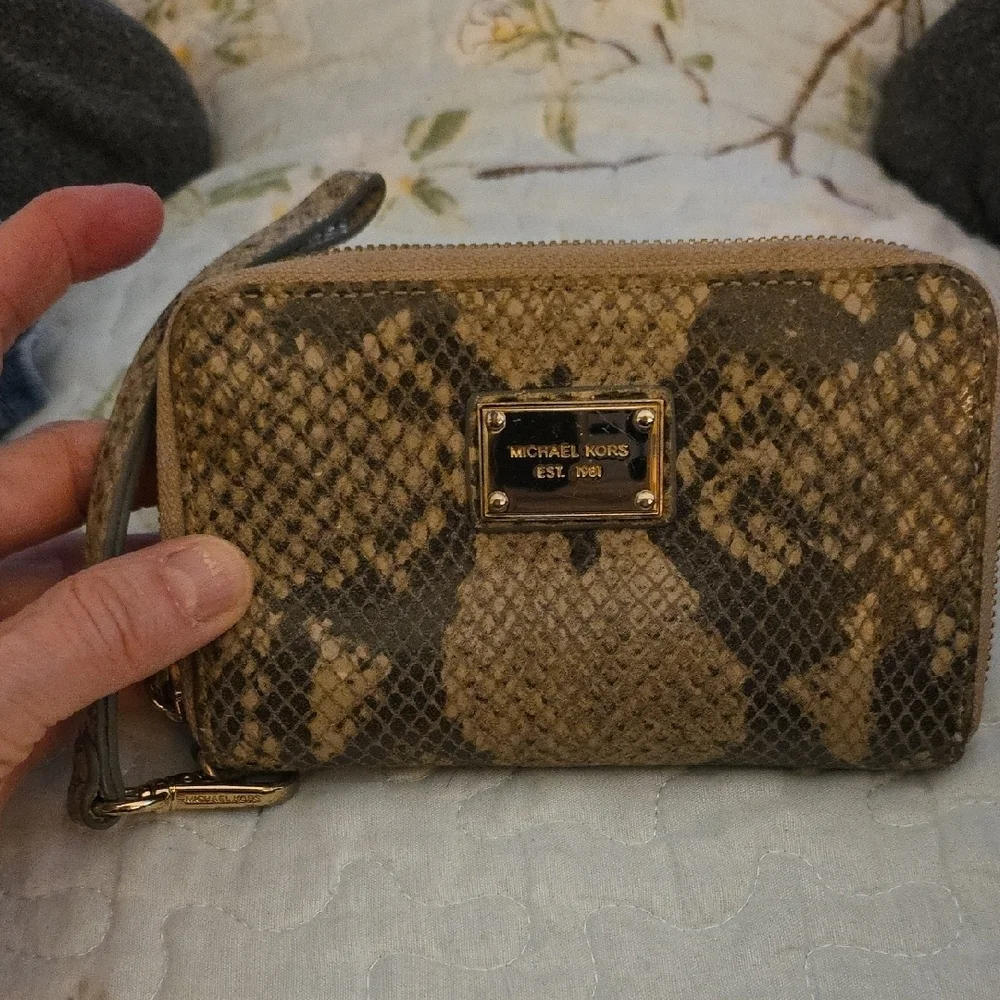Michael Kors Tan Snake Print Wristlet‎